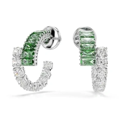 Image of Swarovski Matrix Pierced Earrings, Green, Rhodium plated