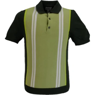 Image of Ben Sherman Vertical Stipe Knit Polo Shirt (UK, Alpha, XL, Regular, Camouflage)