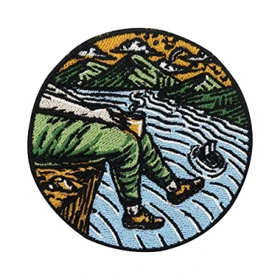 Image of Coffee in Nature Iron on Patch River Patch, Lake Patches, Sea Embroidery Mountain ironable Mountains Badges Finally Home