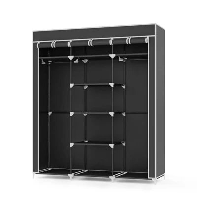 Image of Mondeer Wardrobes for Bedroom, Canvas Wardrobe, Storage Organizer Clothes, Portable Wardrobe with 2 Clothes Rails, 175 x 150 45 cm, Black