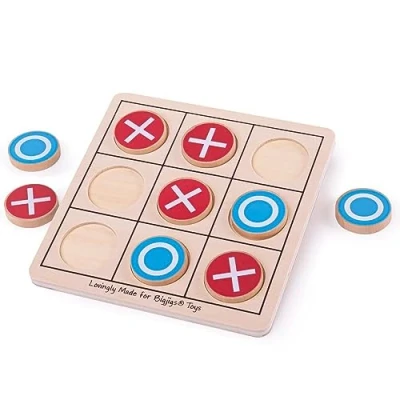 Image of Bigjigs Toys, Noughts and Crosses Game, Wooden Tic Tac Toe Board Games, Travel Games For Families, Kids Pocket Money Toys