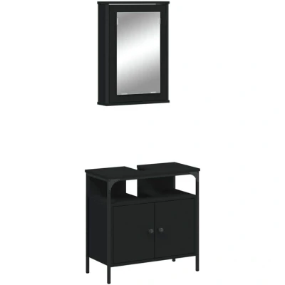 Image of vidaXL 2 Piece Bathroom Furniture Set Black Engineered Wood