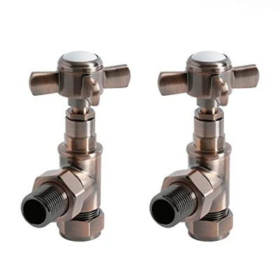 Image of Milano Modern Pair of Brushed Bronze Angled Heated Towel Rail Radiator Valves