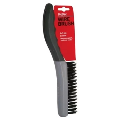 Image of ProDec 10 inch Soft Grip Wire Brush, 4 High Density Rows of Steel for Heavy Duty Cleaning Wood, Metal, Masonry, Paint &amp; Grime Removal, Rust, Grills, Tiles, Brick, 10&quot;