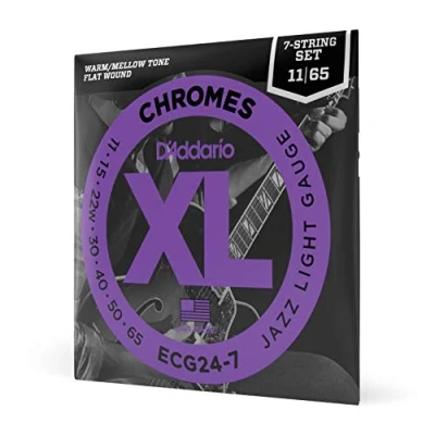 Image of D&#039;Addario Guitar Strings XL Chromes Electric Flat Wound Polished for Ultra Smooth Feel and Warm, Mellow Tone ECG24 7 Jazz Light, String, 11 65, 1 Pack