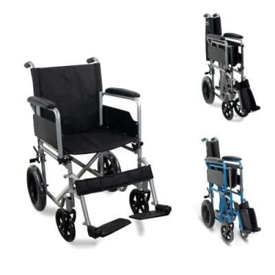 Image of Mobiclinic®, Folding Lightweight Wheelchair, Marsella, Quick Release castors at The Push of a Button, Seat 18.11 in, Sturdy, armrests, Removable footrests