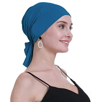 Image of osvyo Bamboo Chemo Headscarf for Women Hair Loss Cancer Slip On Headwear Turbans Hats caps Sealed Packaging Medium Blue