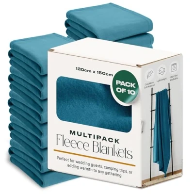 Image of Dreamscene Wholesale 10 x Plain Fleece Blanket Soft Warm Bulk Throw Over Joblot 120 150cm, Teal Blue