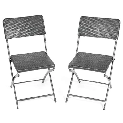 Image of CHRISTOW Folding Garden Chairs Set Of 2 Rattan Effect Heavy Duty Patio Furniture (Pair)
