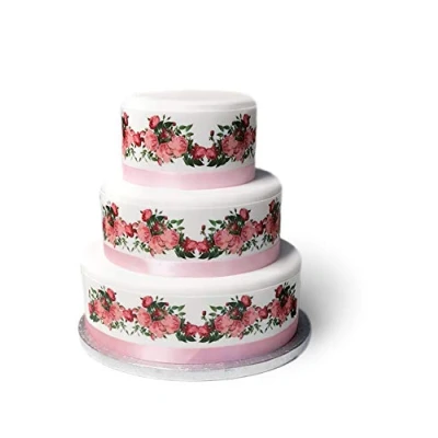 Image of Top That Edible Decor Sheet Pink Rose Flowers Themed Border Ribbon Perfect for Larger cakes Easy to Use