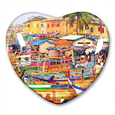 Image of Ghana Fridge Magnet Refrigerator Stickers Collection Decorative Travel Souvenir Heart Shaped Crystal Glass