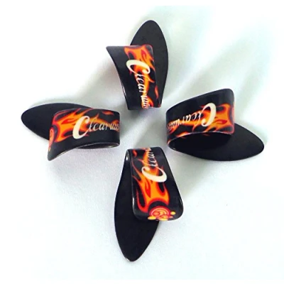 Image of SET OF 4 THUMB PICKS FLAMES PLECS PLECTRUMS SIZE MEDIUM/LARGE BY CLEARWATER