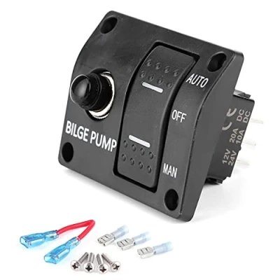Image of 3 Way Bilge Pump Switch Panel (Automatic Off Manual), with LED Indicator, Control DC 12V/24V Pump, Built in 15a Circuit Breaker for Pumps Automatic Float