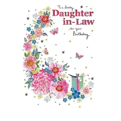 Image of Paper Rose Lovely Daughter in Law Birthday Card Floral Garland and Butterflies with Foil Details Eco Friendly Recyclable