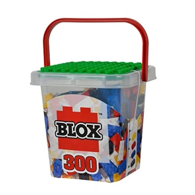 Image of Simba Blox 300 104114202 Building Blocks for Children from 3 Years, 8 Stone Box with Base Plate, Fully Compatible, Assorted Colours, Black, Red, White, Yellow, Blue