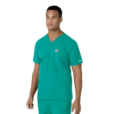 Image of Carhartt Men&#039;s Force V Neck Shirttail Top, Teal Blue, Medium