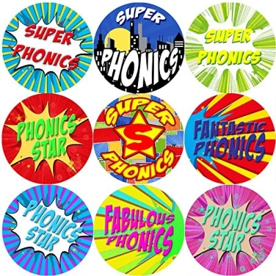 Image of 144 Superhero Phonics 30mm Reward Stickers for School Teachers, Parents, Nursery