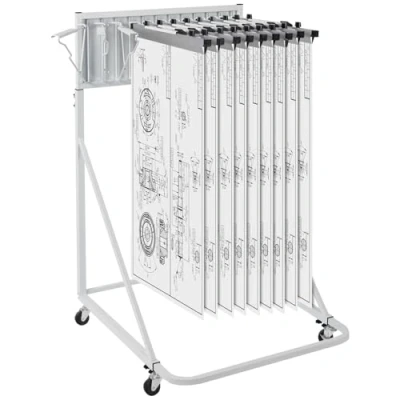 Image of VEVOR Mobile Blueprint Storage Rack, Plan Holder with 12 Pivot Brackets, Adjustable Height &amp; Length, Poster Display Rack for Office and Home (Rack Only Without Clamps)