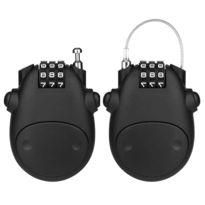 Image of 2 Pack 3 Digit Combination Lock, Cable Lock Rustproof Small with 75cm Retractable Cable, Security Password for Luggage, Bike, Ski, Helmet