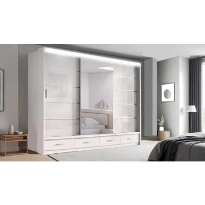 Image of RAC3 Race to Road Modern Bedroom Sliding Wardrobe with LED Light Ample Storage Space and Sleek Design comes in White/Grey/Black Width 205cm/256cm. (White, 256cm)
