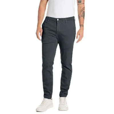 Image of REPLAY Adult M9627 Zeumar Hyperchino Color Xlite Trouser, Petrol Blue 095, 31W / 30L