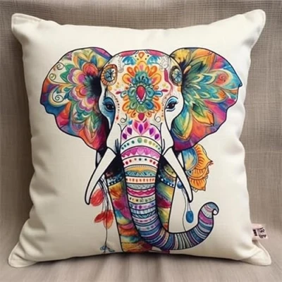 Image of Lfynior Cross Stitch Cushion Cover Elephant Tapestry Kit 45X45cm Needlepoint Craft Set pre Printed Handmade Stitched Decorative for Adults Beginners