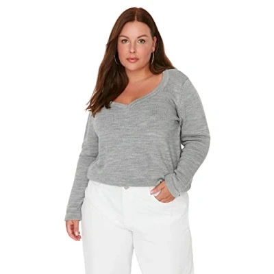 Image of Trendyol Plus Size Sweater Gray Bodycon