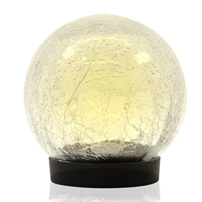 Image of Gardenwize Solar Powered Giant 15cm Crackle Glass Ball Sphere LED Light, Garden Lights, No Running Costs Decking Patio Pathway Lighting (SWGSL249)