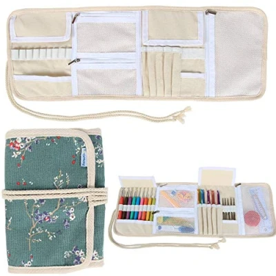 Image of Teamoy Crochet Hooks Case for Knitting Needles, with Crocket Project Accessories Compartments, Best Travel Case, Plum Flowers (No Included)