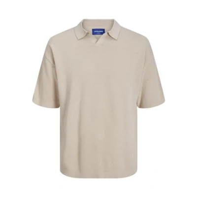 Image of JACK &amp; JONES Men&#039;s Jorlinen Knit Ss Polo Sn Shirt, Moonbeam, L