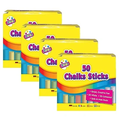 Image of 4 Pack (50 pcs in Each pack) White &amp; Coloured Sidewalk Chalks for Children, Safe and Non toxic Toddlers, Pavement Chalk Set Painting on School Chalkboard Blackboard Street Playground