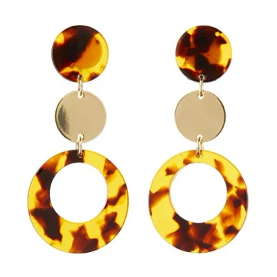 Image of Clip On Earrings Gold Plated Drop Earring With Brown Tortoiseshell Acrylic Edris B