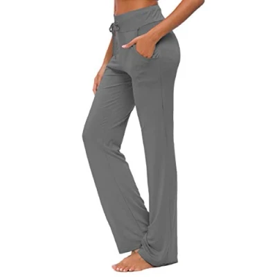 Image of Womens Yoga Pants with Pockets Straight Leg Sweatpants Comfy Modal Drawstring Lounge Running Long Active Pant (Dark Grey, M)