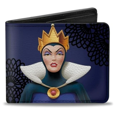 Image of Buckle Down Men&#039;s Snow White&#039;s Evil Queen + Old Witch Poses Purples/Black Bi Fold Wallet, Multicolor, Default Size