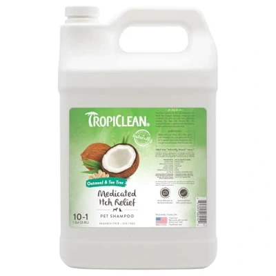 Image of TropiClean Dog Shampoo Grooming Supplies Medicated Itch Relief Cat &amp; for Itchy Skin Allergies Derived from Natural Ingredients Used by Groomers Oatmeal Tea Tree, 3.8L