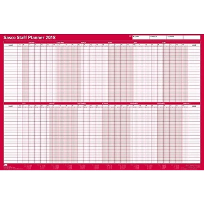 Image of Sasco 2401872, 2018, Staff Planner 915 x 610 mm (Mounted)