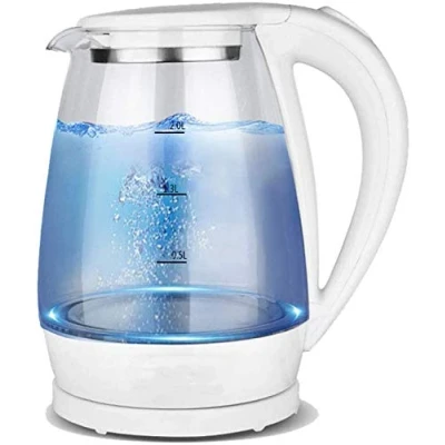 Image of RBUDSPOLF Hot Water Kettle 2L Glass Electric Kettle,1500W Eco with Illuminated Led, Stainless Steel Inner Lid &amp; Bottom,Fast Boil Auto Off Dryion/White