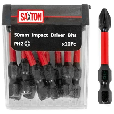 Image of Saxton 10x PH2 50mm Impact Duty Phillips Screwdriver Drill Driver Bits Sets Tic Tac Box Dewalt Milwaukee Bosch