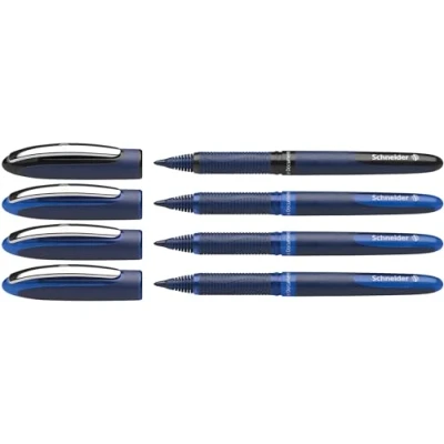 Image of Schneider 183084 One Business Rollerball Pen (Indelible with 0.6 mm Line Width, Made in Germany) Set of 4, 3 x Blue, 1 Black