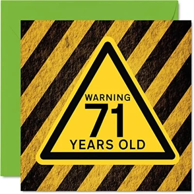 Image of Fun 71st Birthday Cards for Men Women Warning Happy Card Dad Mum Great Grandad Grandpa Nanny Grandma Gran Uncle Auntie, 145mm x Funny Humour Joke Greeting