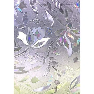 Image of Zindoo Window Film Electrostatic Privacy Protection Anti UV Decorative Blackout with Tulip Flower Pattern for Glass and Glazing 90 x 300 cm