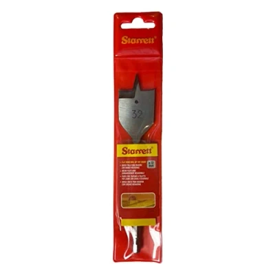 Image of Starrett Flat Wood Drill Bit 32X152MM KFWD32A High Speed Steel HSS 1/4 Inch Hex Shank Spade Woodworking Hole Cutter Tool