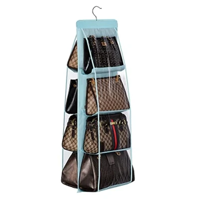 Image of Lirex Handbag Hanging Organizer (8 Pocket), Purse for Closet Organizers and Storage Hanger Oxford Cloth Family Bedroom, Foldable Universal Fit, Light Blue