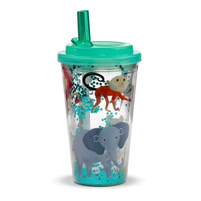 Image of Puckator Shatterproof Zooniverse Double Walled Cup &amp; Straw Insulated Tumbler Cups with Lids and Straws for Adults Children Travel Thermal Water Bottles Staw