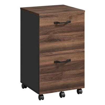 Image of VASAGLE 2 Drawer Filing Cabinet, Mobile File Cabinet for Home Office, Printer Stand, A4, Letter Size Files, Hanging Folders, Natural Walnut and Ink Black OFC040K01