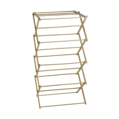 Image of HOMION Clothes Airer 4 Fold Large Foldable Traditional Wooden Folding Concertina Design Wood Free Standing Drying Rack Tier Airier Able
