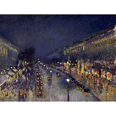 Image of Wee Blue Coo Painting Cityscape Pissarro Boulevard Montmartre Night Art Print Poster Wall Decor 12X16 Inch
