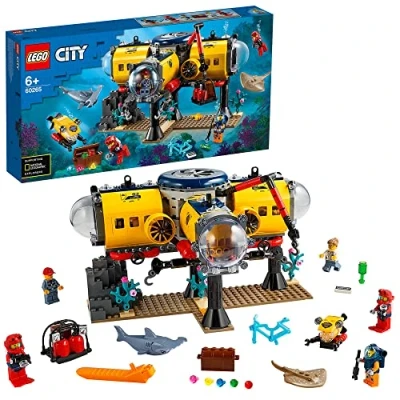 Image of LEGO 60265 City Oceans Exploration Base, Deep Sea Ocean Toys with Drone, Shark Figure and Diver Minifigures, Gifts for Boys &amp; Girls age 6 plus