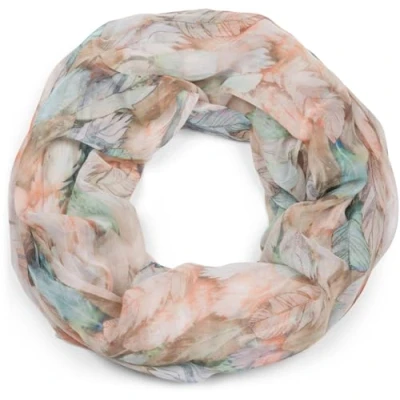 Image of styleBREAKER Women&#039;s Loop Scarf with Colorful Feather Pattern, Lightweight Summery Boho Infinity Multicolored 01016239, Colour:Beige Turquoise