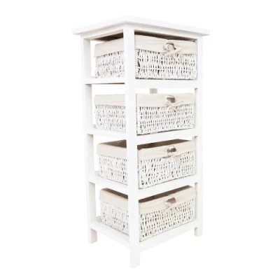 Image of Premier Housewares Wooden Storage Unit with 4 Maize Baskets, White, 82 x 40 32 cm